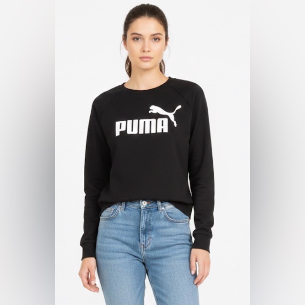 Puma Black Cropped Sweatshirt with White Logo Size Medium